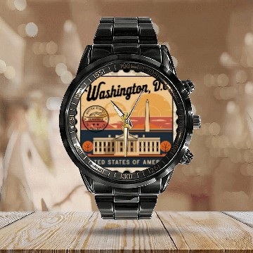 Discover Washington DC Souvenir and Political Gift Idea Calendar Steel Band Watch