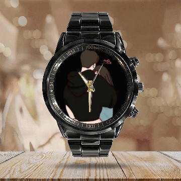 Discover Warm and Cozy Couple Hug Illustration Calendar Steel Band Watch