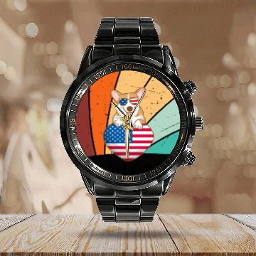 Discover Patriotic Pup: Corgi in the USA Calendar Steel Band Watch