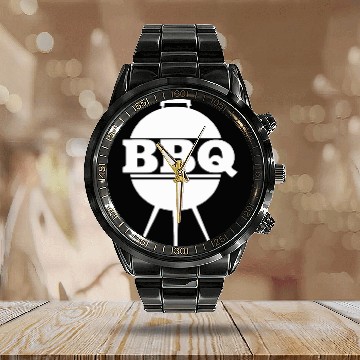 Discover Simple BBQ Grill Icon Calendar Steel Band Watch