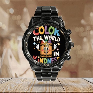 Discover Teacher Back To School Color In Kindness Crayon Calendar Steel Band Watch