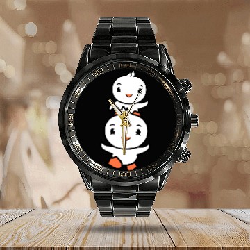 Discover 2 Ducks Dad Baby Child Piggyback Run Head Funny Calendar Steel Band Watch