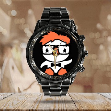 Discover Duck Nerd Geek Smart Horn-Rimmed Glasses Greeting Calendar Steel Band Watch