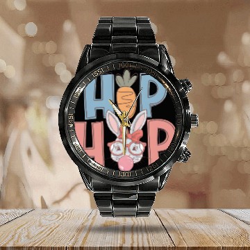 Discover Hip Hop Bunny Calendar Steel Band Watch
