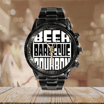 Discover Beer Barbeque Bourbon Calendar Steel Band Watch