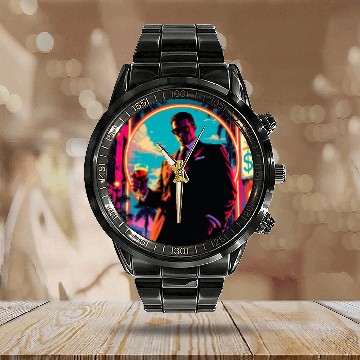 Discover "Power & Neon" – 80s Crime Aesthetic Art Print Calendar Steel Band Watch