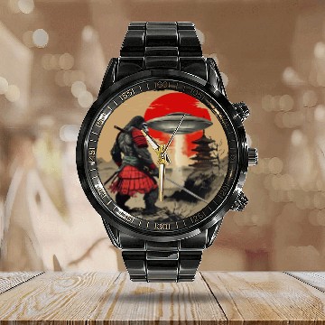 Discover Samurai Bigfoot Japanese Vintage Graphic Ukiyo Calendar Steel Band Watch