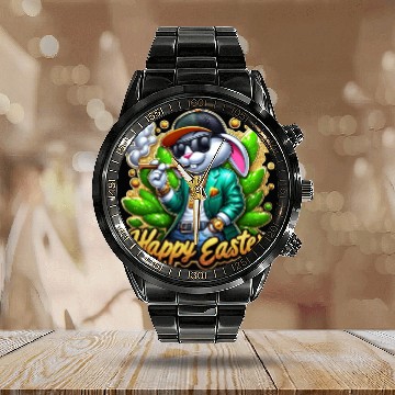 Discover Happy Easter Bunny Calendar Steel Band Watch