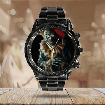 Discover Creepy Ghost Clown with Red Balloon – Calendar Steel Band Watch