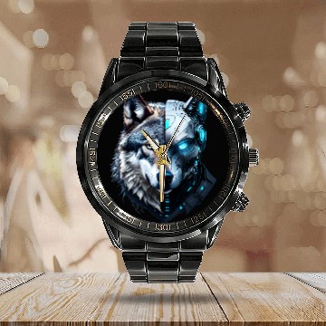 Discover Wolf Half Natural Half Cybernetic Calendar Steel Band Watch