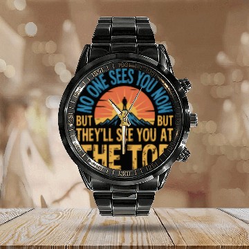 Discover Mountain Climber Inspirational Quote Calendar Steel Band Watch