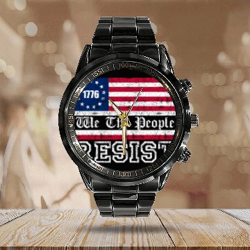Discover 1776 Resist Trump Protest Anti Political US Fla Calendar Steel Band Watch