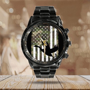 Discover Goose Hunting Camo US Flag For Hunter Camouflage Calendar Steel Band Watch