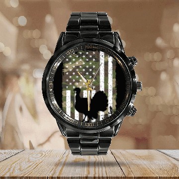 Discover Turkey Hunting Camo US Flag For Hunter Camouflage Calendar Steel Band Watch