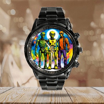 Discover The alien and the robot Calendar Steel Band Watch