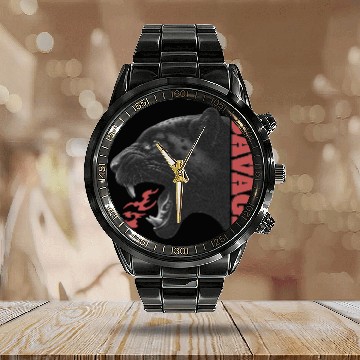 Discover Fierce Black Panther Roar Design Calendar Steel Band Watch