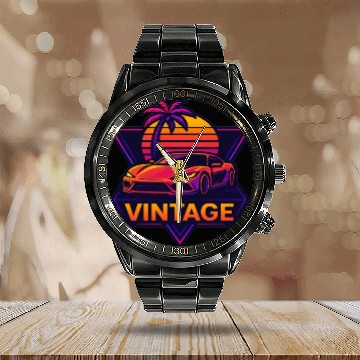 Discover Retro Drive – Neon Synthwave Speed Calendar Steel Band Watch