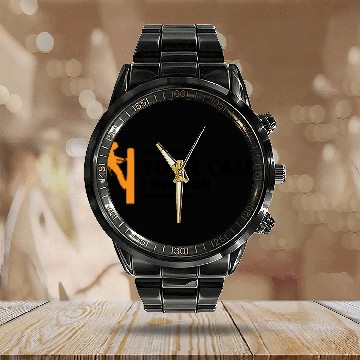 Discover Orange silhouette of a lineman climbing a utility Calendar Steel Band Watch