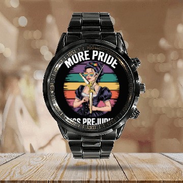Discover More Pride Less Prejudice LGBTQ Pride Ally Rainbow Calendar Steel Band Watch