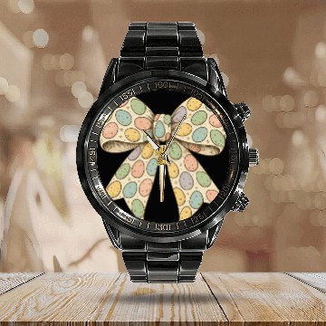 Discover Hoppy Easter Coquette Bow Calendar Steel Band Watch
