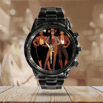 Discover Black African American Cowgirl Rodeo Calendar Steel Band Watch