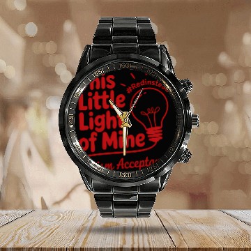 Discover Red Instead Autism Acceptance Lightbulb Design Calendar Steel Band Watch
