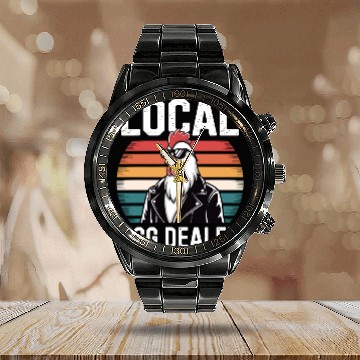 Discover Local Egg Dealer Easter Sunday Retro Chicken Farm Calendar Steel Band Watch