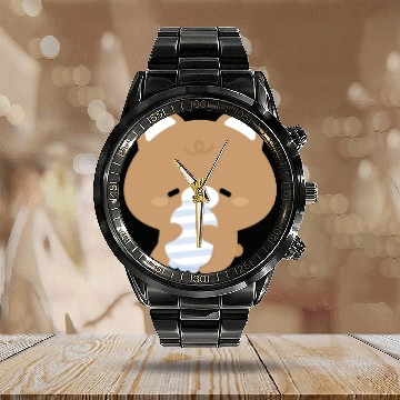 Discover Sleepy Brown Bear Calendar Steel Band Watch