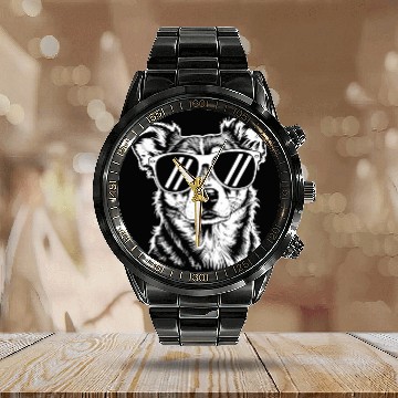 Discover Border Collie Dog Wearing Sunglasses Vintage Pet Calendar Steel Band Watch