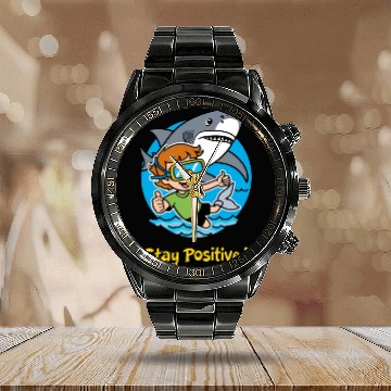 Discover Stay Positive | Motivational Typography & Inspirat Calendar Steel Band Watch