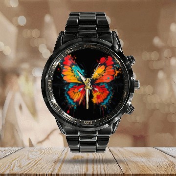 Discover Vibrant Tribal Butterfly Explosion Calendar Steel Band Watch
