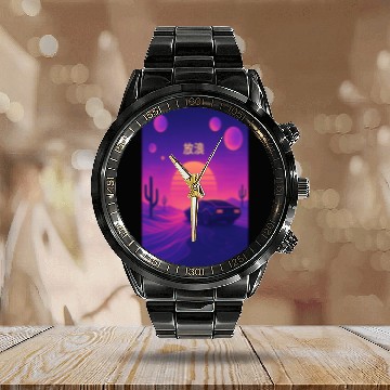 Discover Wanderlust Drive – Retro Vaporwave Desert Calendar Steel Band Watch
