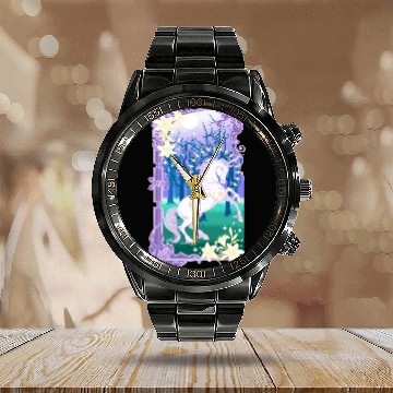 Discover Unicorn fantasy lilac moon Calendar Steel Band Watch
