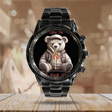 Discover teddy bear - color me with your heart Calendar Steel Band Watch