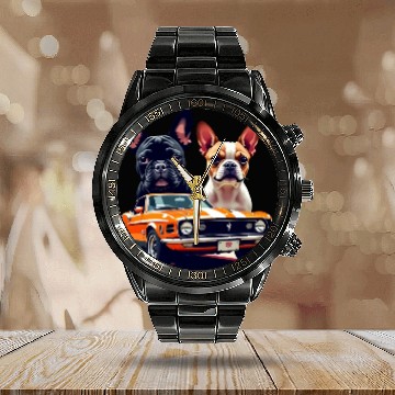 Discover French Bulldogs with Classic Muscle Car – Retro Vi Calendar Steel Band Watch