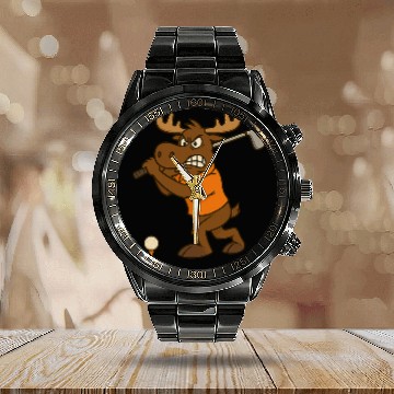 Discover Angry Golf Moose Calendar Steel Band Watch