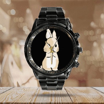 Discover Cute light brown bunny cleaning its paws Calendar Steel Band Watch