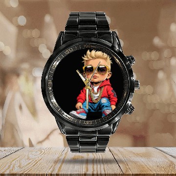Discover Lil' Vibe – Hip-Hop Toddler Vector Art Calendar Steel Band Watch