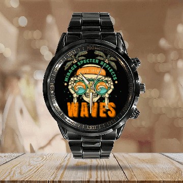 Discover Skull Surf Graphic Calendar Steel Band Watch – Vintage Ocean Vibes & Edg
