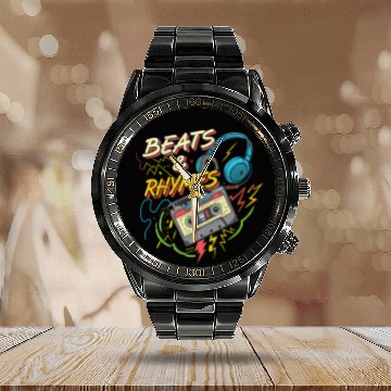 Discover Beats & Rhymes Graffiti Calendar Steel Band Watch Hip-Hop Design