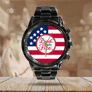 Discover American Flag Design with Patriotic Quote Calendar Steel Band Watch