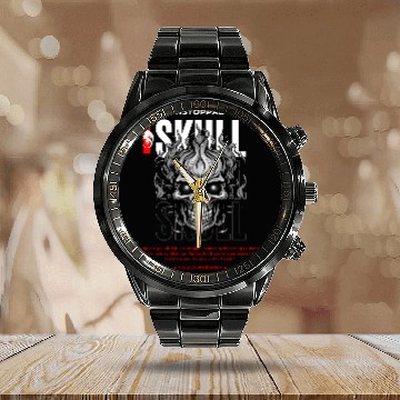 Discover Dark Skull Vibes – Edgy Streetwear Graphic Calendar Steel Band Watch"