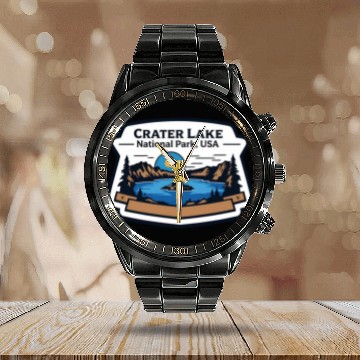 Discover Crater Lake National Park Southern Oregon USA Logo Calendar Steel Band Watch