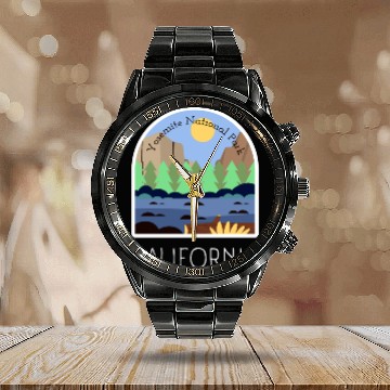 Discover Retro Yosemite National Park California Calendar Steel Band Watch
