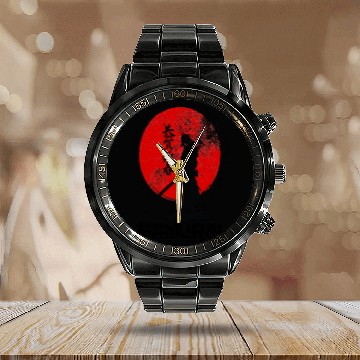 Discover Samurai Warrior Red Sun Calendar Steel Band Watch - Japanese Culture