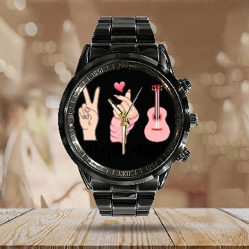 Discover peace love ukulele Calendar Steel Band Watch