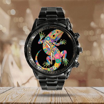 Discover Beardies Pogona Reptile Herpetology Bearded Dragon Calendar Steel Band Watch