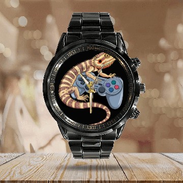 Discover Video Gaming Gamer Pogona Reptile Bearded Dragon Calendar Steel Band Watch