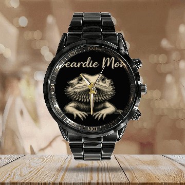 Discover Beardie Mom Pogona Reptile Herpetology Bearded Calendar Steel Band Watch