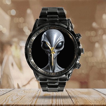 Discover Real Tall Grey Alien Extraterrestrial Calendar Steel Band Watch